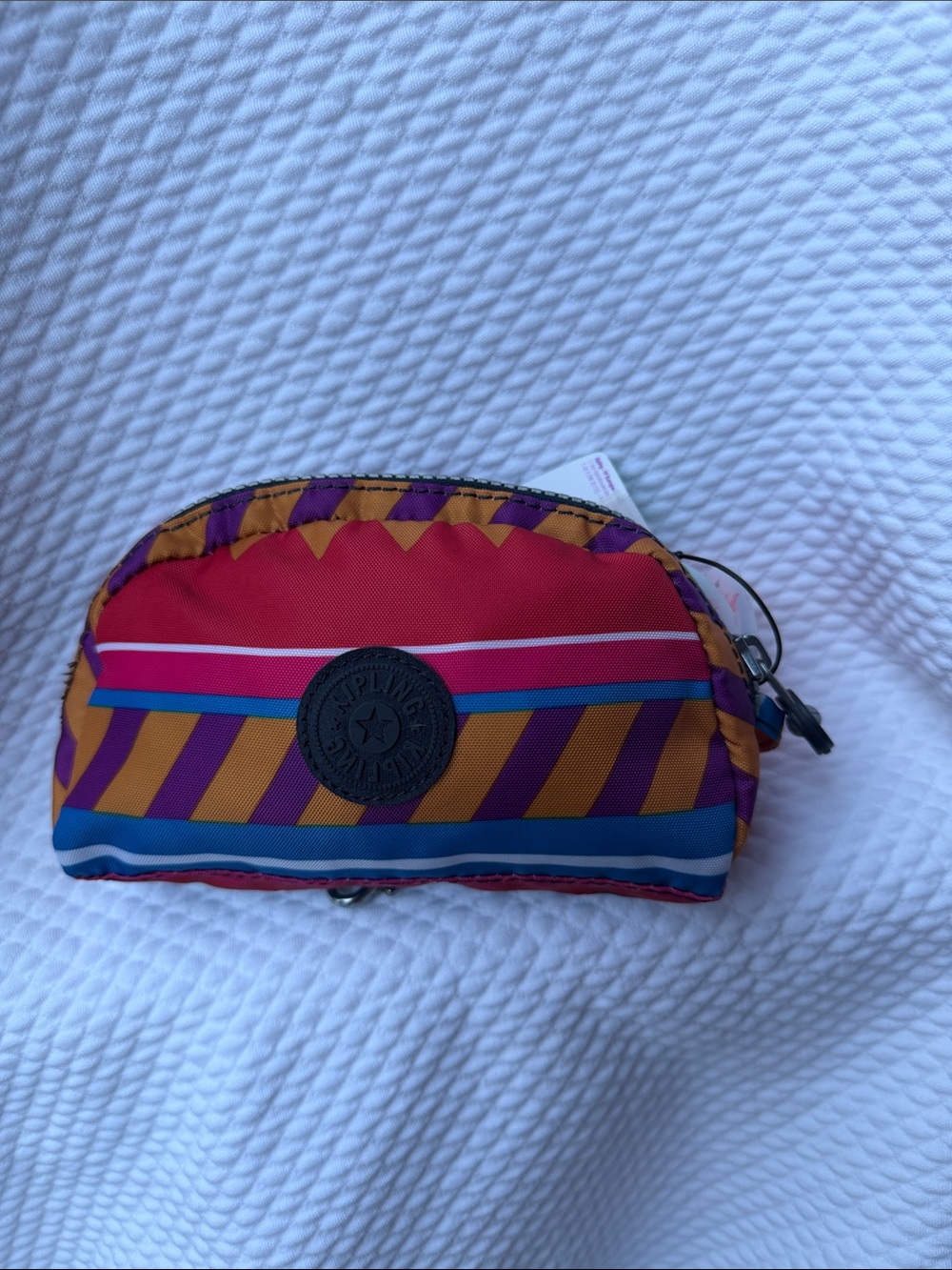 Kipling Fruit Punch Coin Purse Keychain Zip Pouch NWT Colorful Striped Case